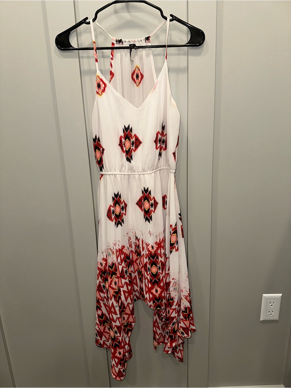 Boho White and Red Printed Women's Dress